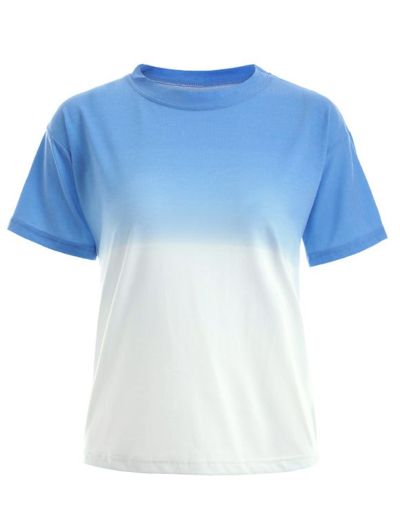 Fashion Ombre Color Block Loose T Shirt - Moyen Bleu 2XL
