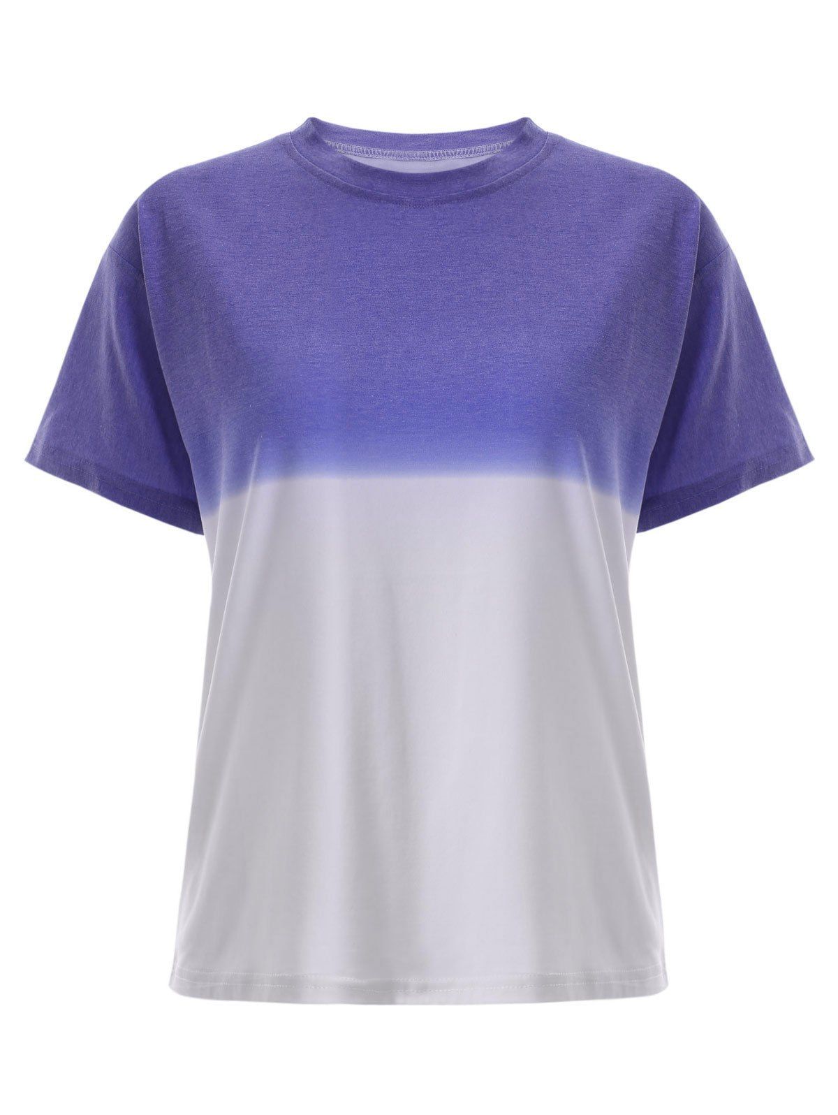 

Fashion Ombre Color Block Loose T Shirt, Deep purple