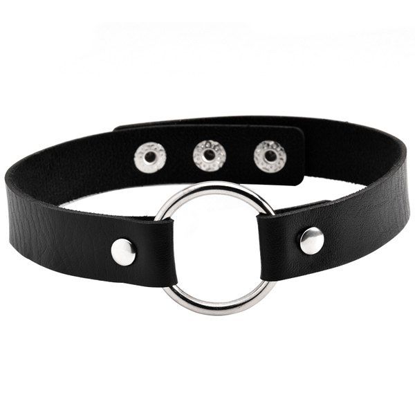 Faux Leather Round Choker Necklace - BLACK 