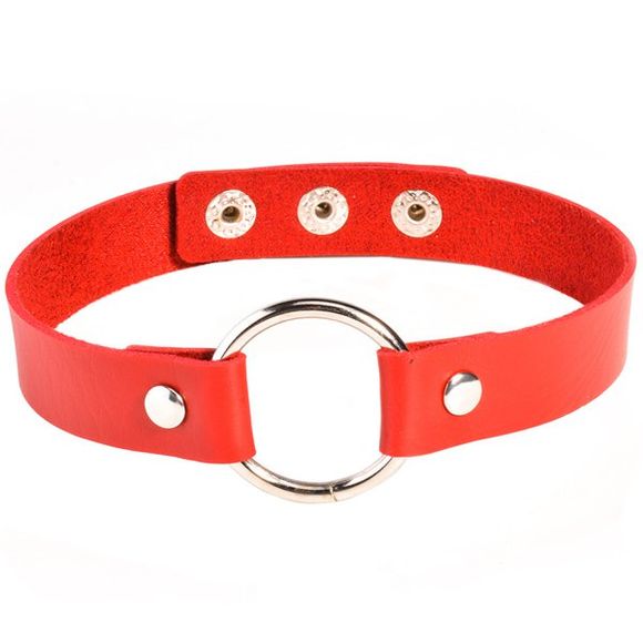 Collier Ras de Cou avec Rond en Simili Cuir - Rouge 