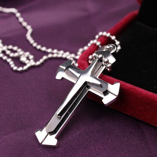 

Stainless Steel Cross Pendant Necklace, Black