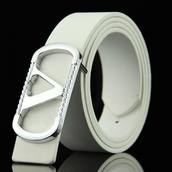 Stylish Cut Out Letter V Round Rectangle Shape Embellished Men'S Casual Pu Belt - Blanc 