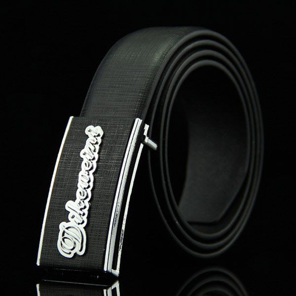 

Stylish Letter Shape Embellished Rectangle Buckle Men's Casual PU Belt, Black