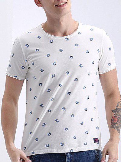 3D Geometric Print Round Neck Short Sleeve Men's T-Shirt - Blanc XL