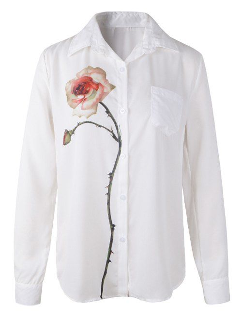Rose manches longues Chemise imprimé - Blanc L