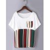 Casual Taille Plus Pocket T-shirt à rayures de couleur Hit - Vert 2XL