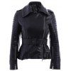 Chic Long Sleeve Pure Color Belted PU JacketFor Women - Noir L