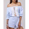 Casual Off-The-épaule en dentelle évider Romper pour les femmes - Bleu clair L
