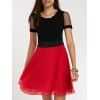 Hit Color Short Sleeve A-Line Dress - Rouge et Noir 2XL