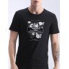 Lettres T-shirt imprimé Splicing col rond manches courtes hommes s ' - Noir XL