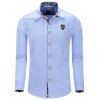 Chemise Longue Manches à Col Rabattu avec Broderie pour Hommes - Bleu clair XL