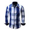 Chemise à Longues Manches avec Col Rabattu Motif Plaid pour Hommes - Bleu 2XL