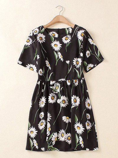 

Plus Size Chic Floral Printed Ruched Dress, Black