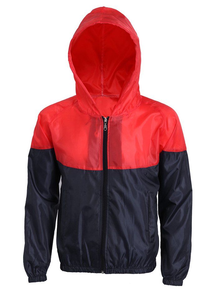 

Active Hit Color Zip Opening Hooded Thin Jacket For Men, Red with black