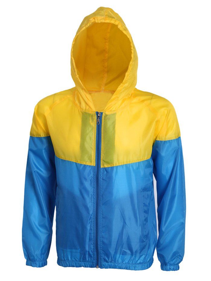 

Active Hit Color Zip Opening Hooded Thin Jacket For Men, Blue and yellow