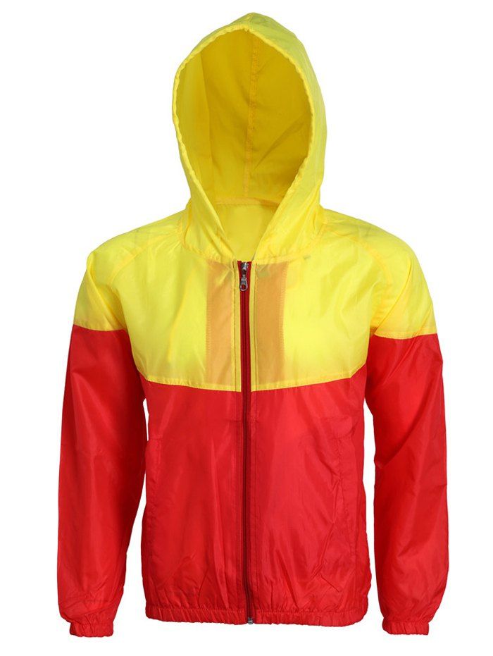 

Active Hit Color Zip Opening Hooded Thin Jacket For Men, Yellow and red