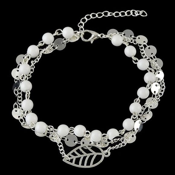 Elégant Hollowed Feuille Collier de perles Layered pour les femmes - Argent 