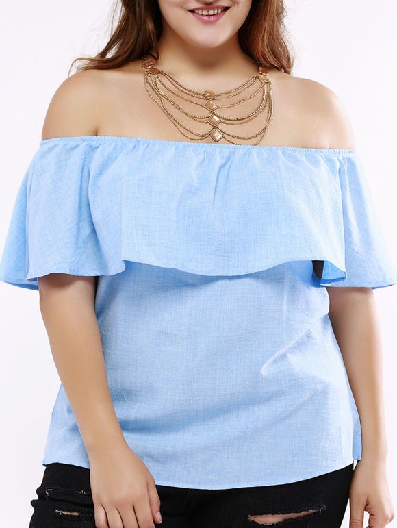 Mode Off-The-épaule Overlay Blouse pour les femmes - Bleu clair XL