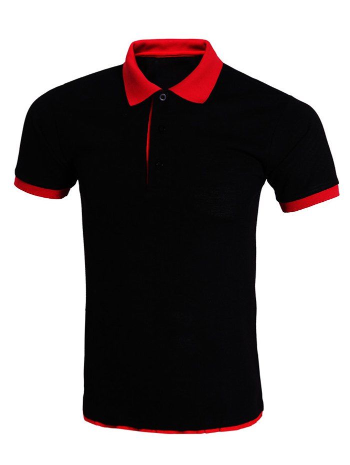 

Brief Style Color Block Splicing Polo T-Shirt For Men, Red with black