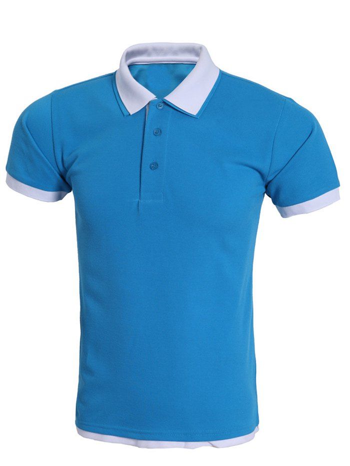 

Brief Style Color Block Splicing Polo T-Shirt For Men, Blue