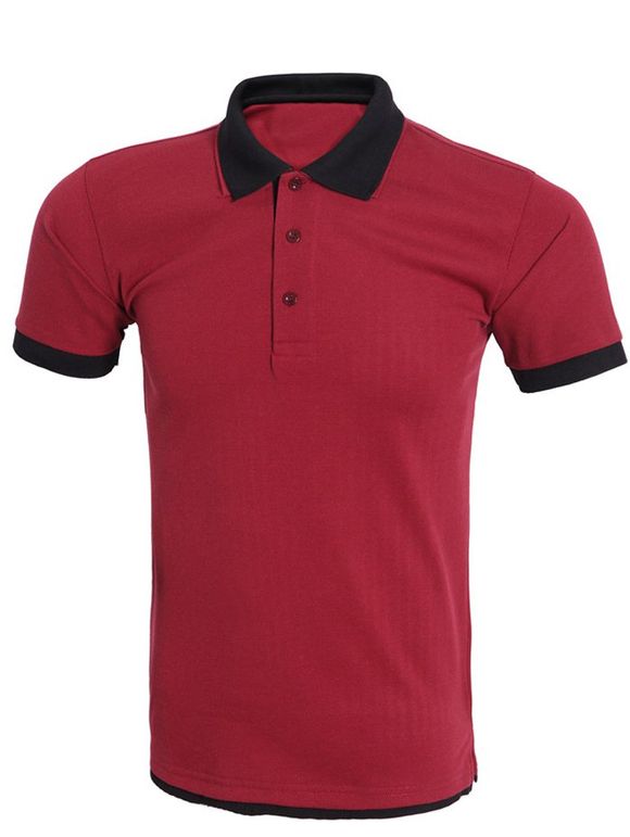 Splicing Polo T-Shirt Brief style Color Block For Men - Rouge L