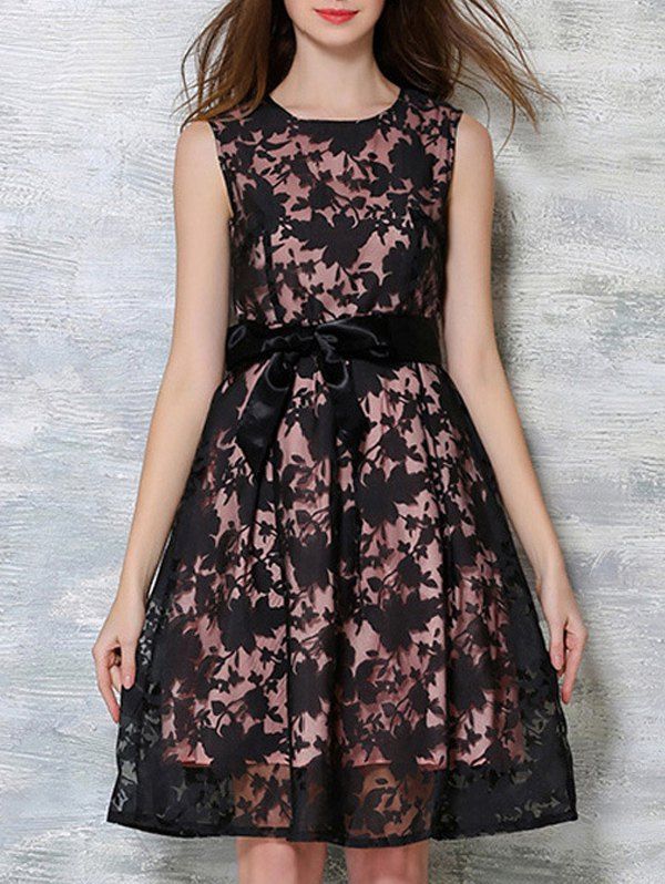 Off Bowknot Decorated Sleeveless Dress In Black Pink Dresslily