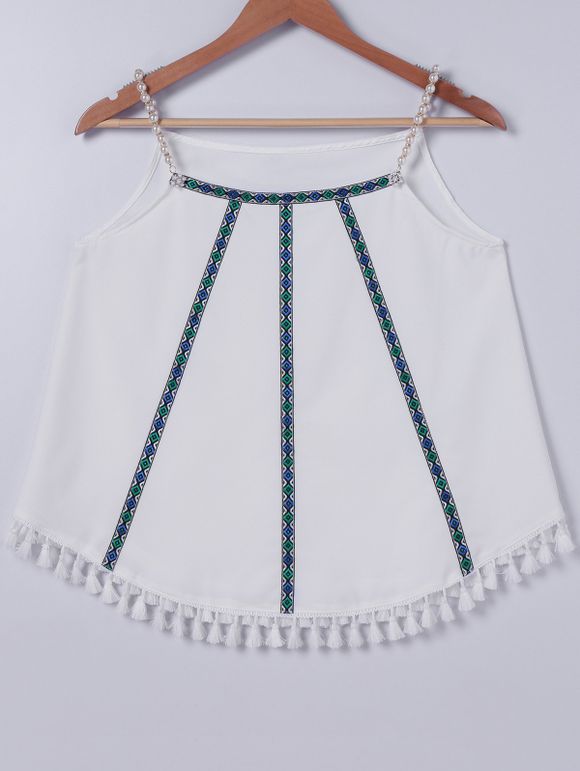Splice Tassel Perle Cami Top 's ethniques Femmes - Blanc ONE SIZE(FIT SIZE XS TO M)