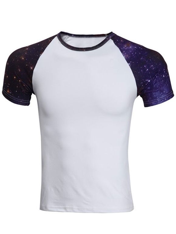 Starry Sky Print Raglan Sleeve Cotton Blends Round Neck Men's T-Shirt - Pourpre M