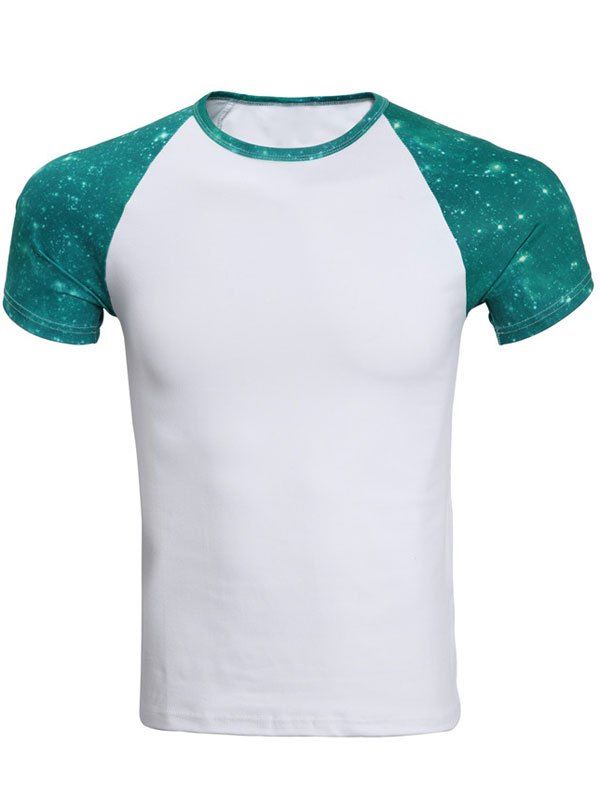 

Starry Sky Print Raglan Sleeve Cotton Blends Round Neck Men' T-Shirt, Turquoise
