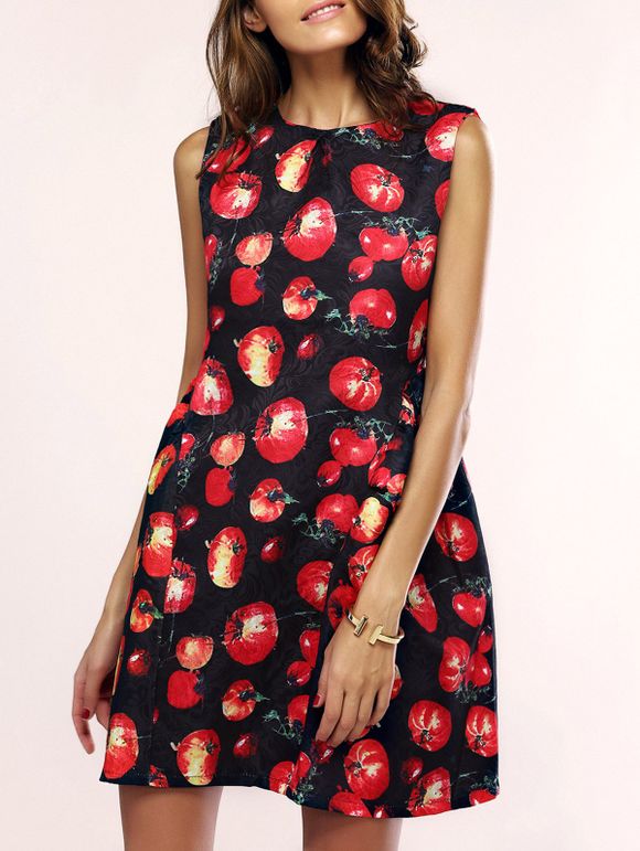 Trendy Tomato Imprimer Robe sans manches pour les femmes - Rouge vineux XL