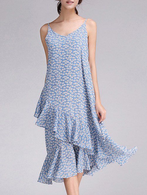 

Floral Print Frilly Cami Dress, Azure