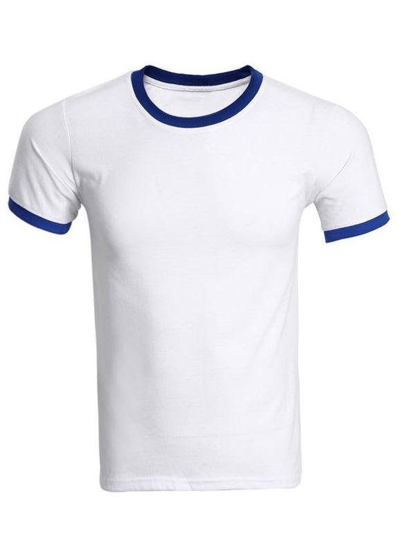 T-shirt Color Block Spliced ​​coton à manches courtes Blends col rond Hommes  's - Bleu Saphir 2XL