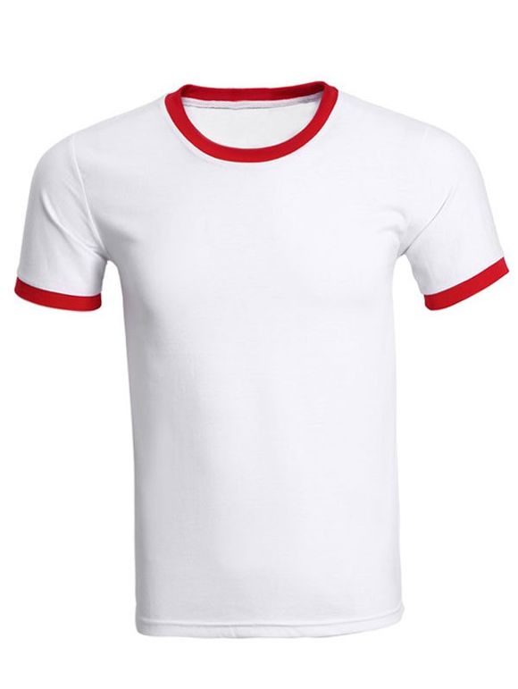 T-shirt Color Block Spliced ​​coton à manches courtes Blends col rond Hommes  's - Rouge M