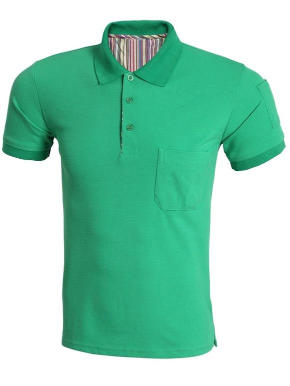 Sleeve Classic Pure Color Polo shirt pour les hommes court - Herbe Verte L