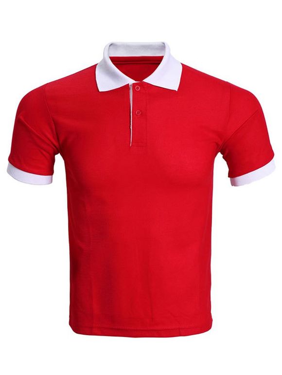 Color Block Spliced ​​col rabattu Men  's Polo T-Shirt - Rouge M