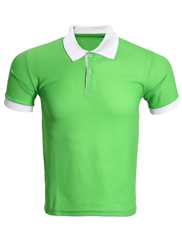 Color Block Spliced ​​col rabattu Men  's Polo T-Shirt - Pomme Verte L