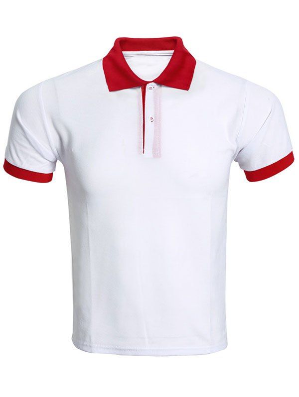 red t shirt with white collar