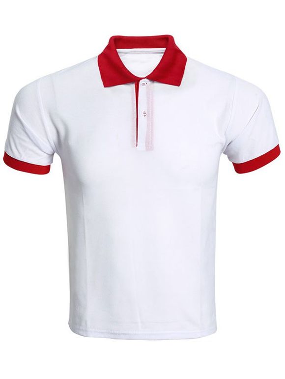 Color Block Spliced ​​col rabattu Men  's Polo T-Shirt - Blanc L