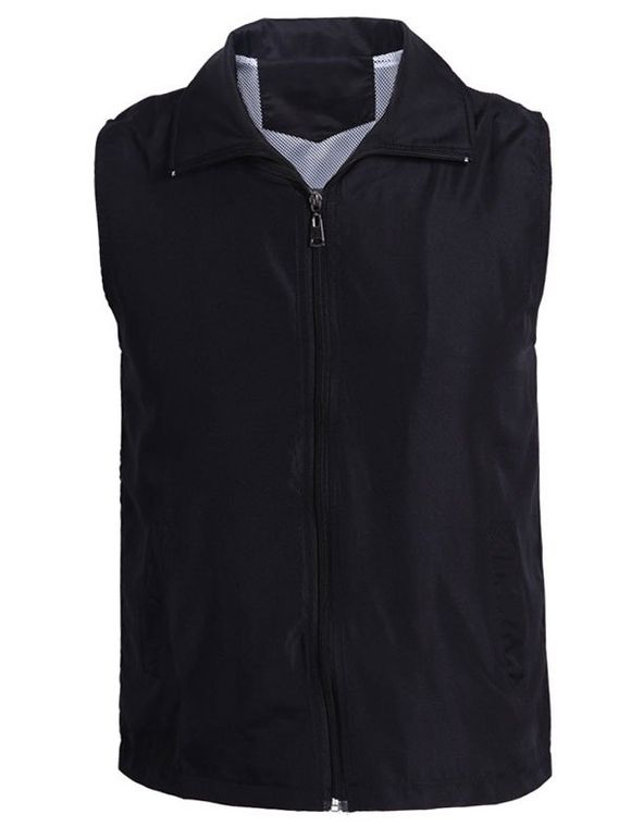 Col rabattu Solid Color Zip-Up Polyester Men 's Waistcoat - Noir 2XL