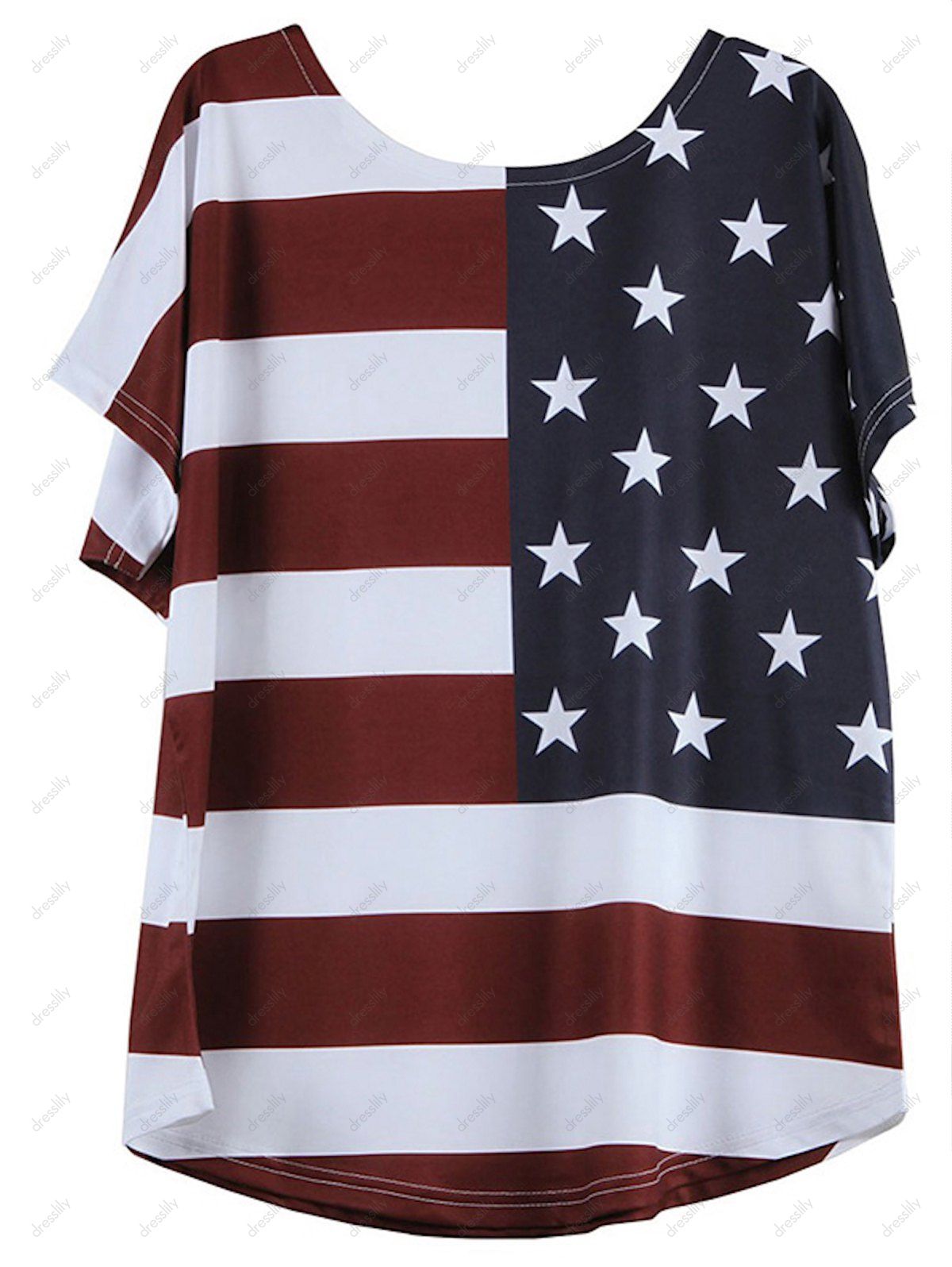 2019 Short American Flag Pattern  Sleeve V Neck T  Shirt  