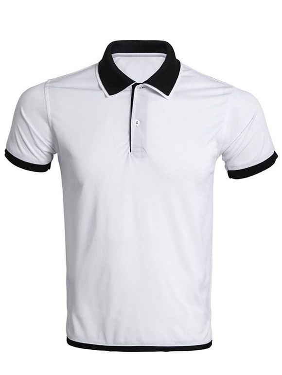 Color Block Splicing col rabattu Men  's Polo T-Shirt - Blanc M