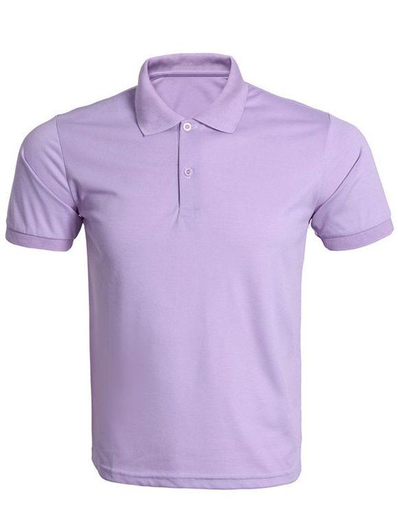 T-Shirt avec Col Rabattu de Couleur Unie pour Hommes - Violet clair 3XL