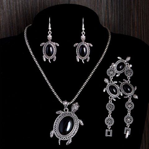 

A Suit of Fake Gemstone Tortoise Jewelry Set, Black