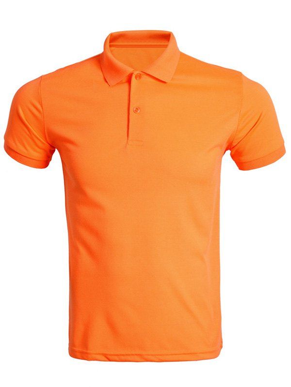 

Solid Color Turn-Down Collar Men's Polo T-Shirt, Orange
