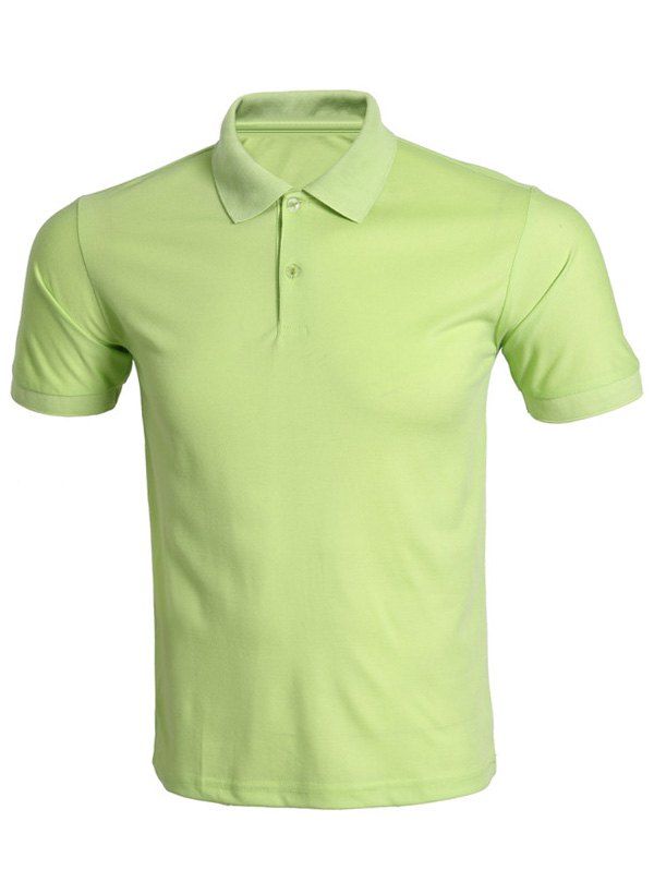 

Solid Color Turn-Down Collar Men's T-Shirt, Apple green