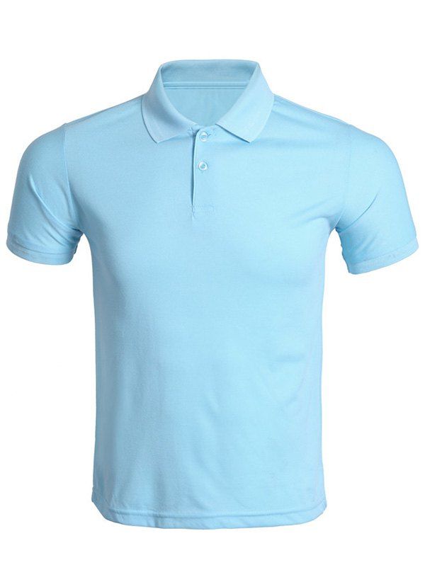 

Solid Color Turn-Down Collar Men's T-Shirt, Azure