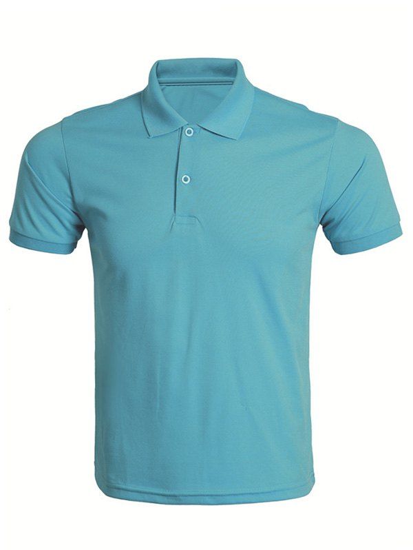 

Solid Color Turn-Down Collar Men's T-Shirt, Lake blue