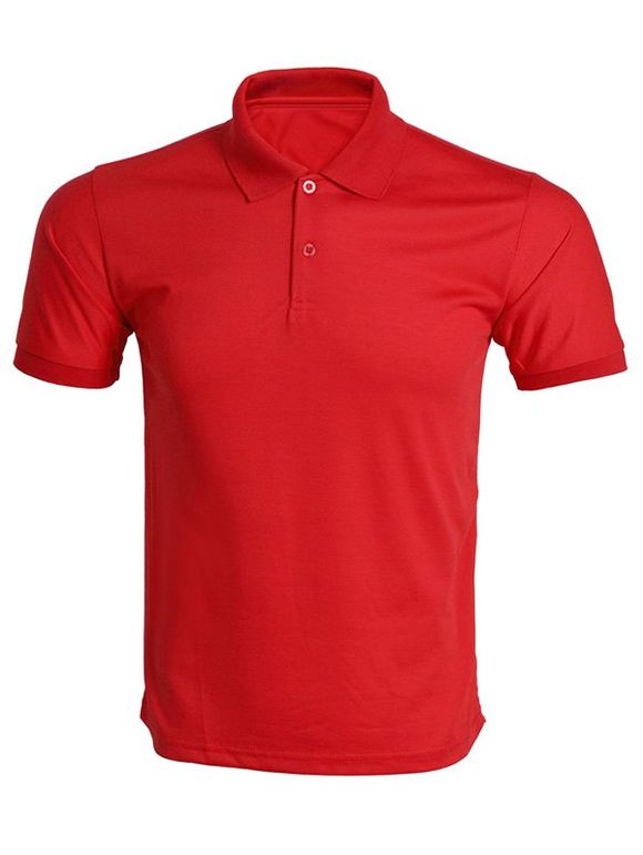 T-Shirt avec Col Rabattu de Couleur Unie pour Hommes - Rouge 3XL