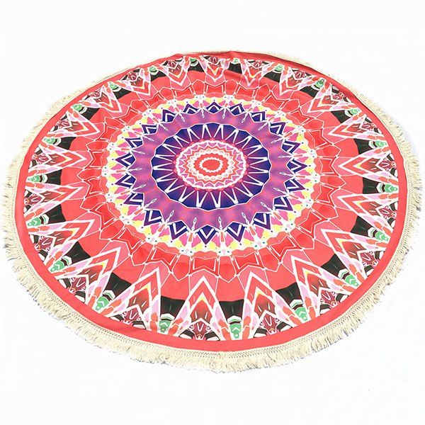 

Bohemian Tassel Fringing Tribal Geometric Totem Yoga Mat Gypsy Cotton Tablecloth Red Round Beach Throw