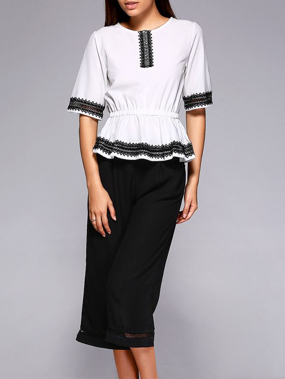 Chic Laciness Blouse + Pantalons Pantacourt TwinSet pour les femmes - Blanc et Noir M